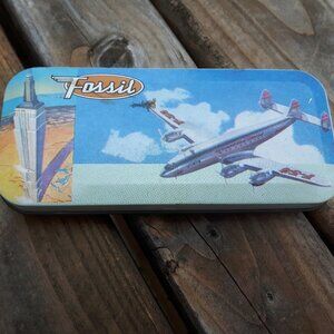 Vintage 1996 Fossil Tin Airplane
